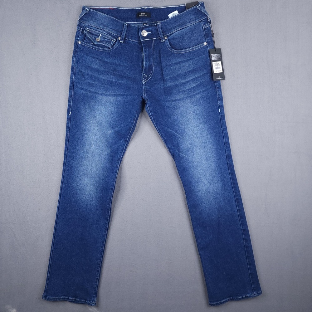 True Religion Ricky Straight Jeans Mens 32x34 Blue Flap Pocket‎ Y2K NEW - Picture 4 of 16